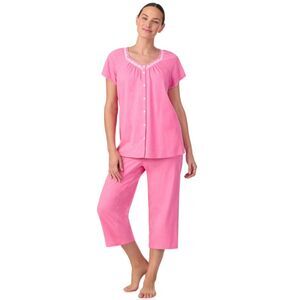 NEW NWT Pink Polka Dot Sz Small Capri Pants & Shirt 2 Pc Lounge Pajama Set ARIA